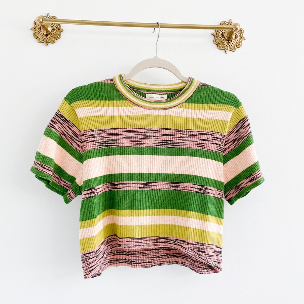 Urban Outfitters Ribbed Crop Stripe Short Sleeve Sweater Top
